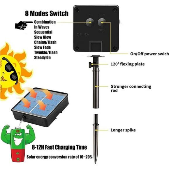 Solar Rope Lights Outdoor Waterproof LED String Lights for Garden Tree Decor - Picture 5 of 8